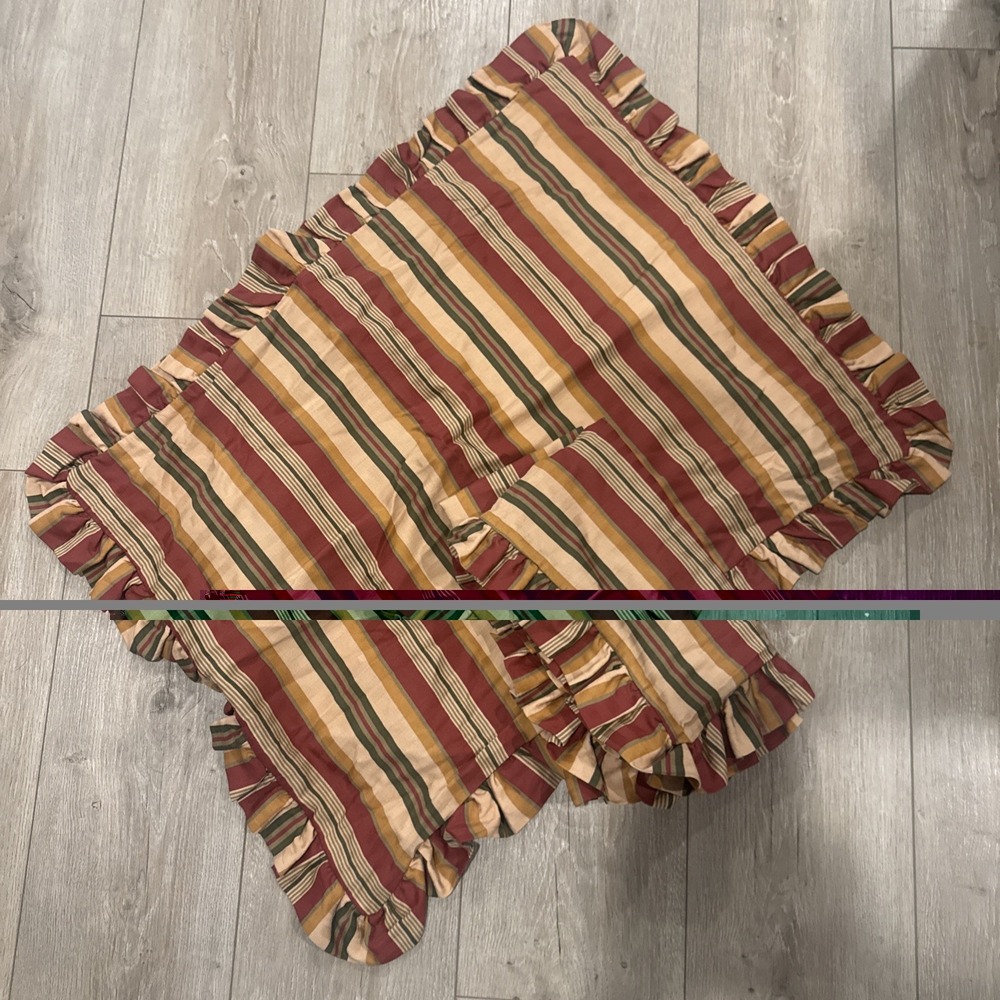 2 Raymond Waites Shabby Cottage Queen PILLOW Striped Ruffles Red Orange Green